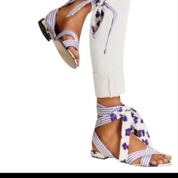 👣CABI 😎Vintage Floral Stripped Tied Up Sandals - Picture 12 of 13